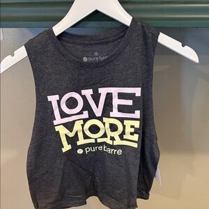 Pure Barre Crop Charcoal Tank with Pink & Yellow 'LOVE MORE' Graphic